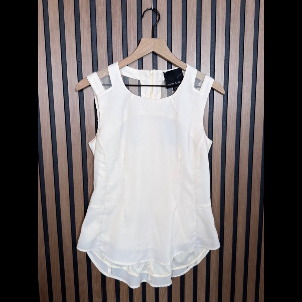 New Harlow & Graham Top OS Womens Ivory Sheer Shoulder Sleeveless Blouse